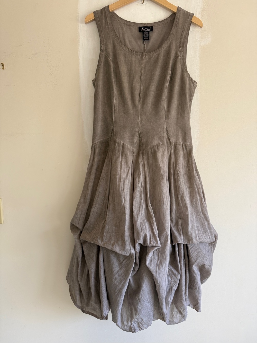 Nu-Look Sleeveless Taupe Adjustable Balloon Hem Midi Dress Size Lg - Picture 4 of 15